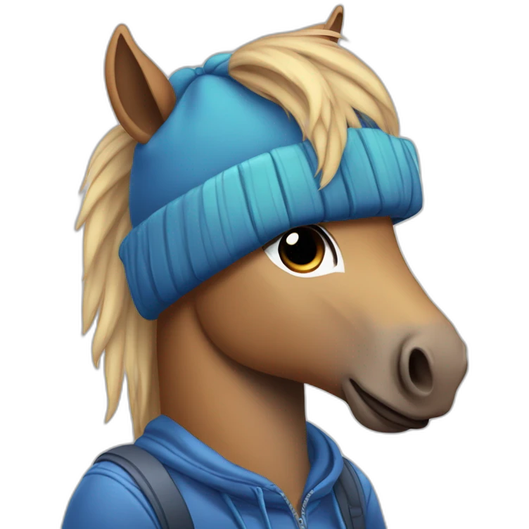 sad pony wearing a blue beanie and holding a ps5 controller caricature art style  emoji