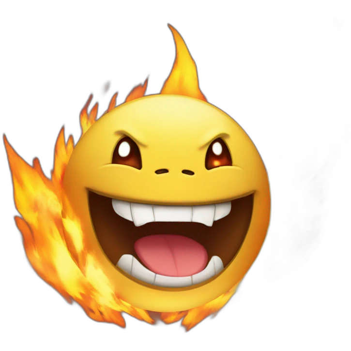 smiling pokemon surrounded by fire without eyes emoji