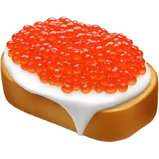 Fresh red caviar on bread, one, white background  emoji