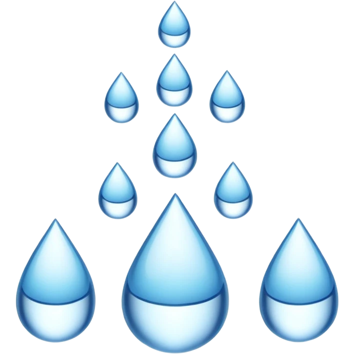 3 water droplets stack on top of each other vertically with two water droplets on the sides; 5 droplets total emoji