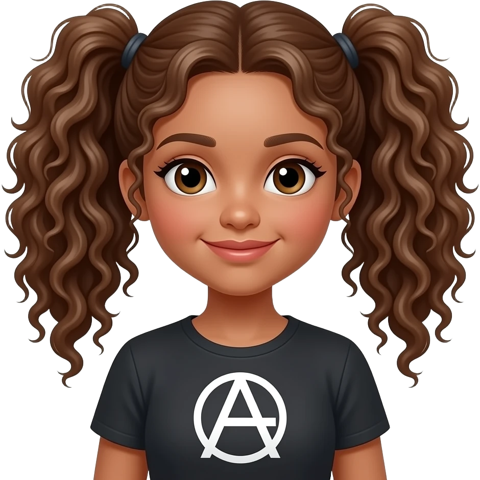 Make an emoji teen girl with a pop style and an atheistic and a curly wavy pigtails emoji