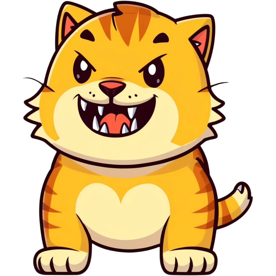 saber-toothed cat with comically small body and ridiculously oversized canine teeth, tiny head with massive fangs that dwarf the entire body emoji