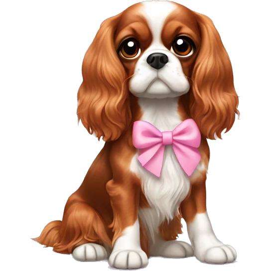 Cavalier King Charles spaniel sitting with pink little bow in hair emoji