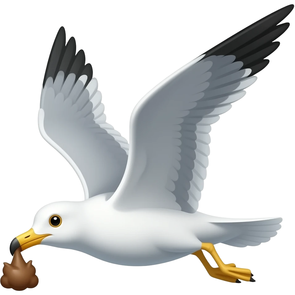 Seagull doing a poo whilst flying from his behind emoji