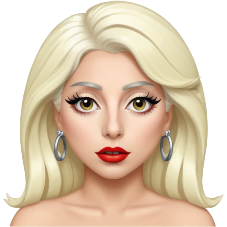 Lady Gaga in her iconic look from the Telephone music video, bold makeup, platinum blonde hair, unique fashion, pop star style emoji
