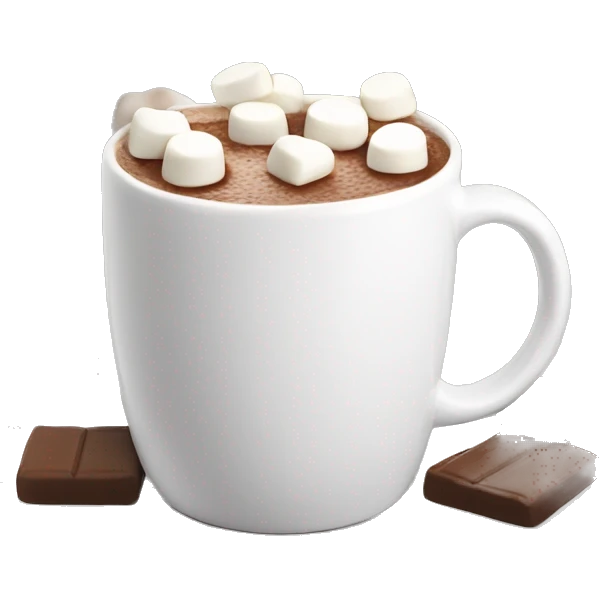Hot chocolate in white mug with marshmallows  emoji