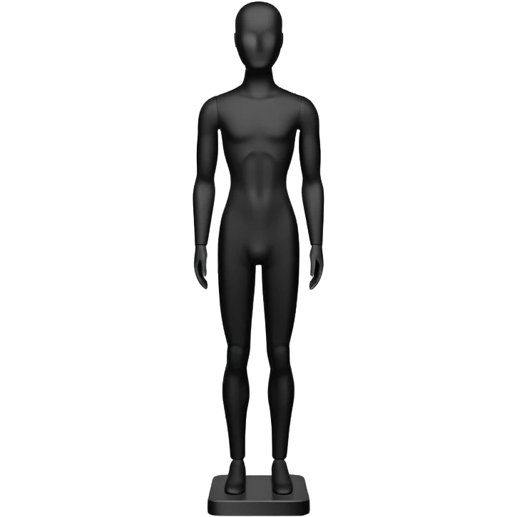 Minimalistic flat vector icon, iOS style, thin black contour on white background. Matte black mannequin in front of in 3D monochrome style. emoji