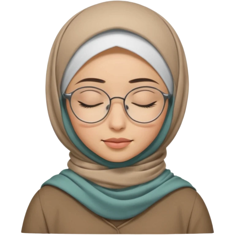A hijabi girl with glasses, closed eyes, calm emoji