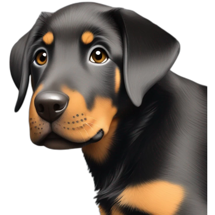 beauceron mix puppy with white chest and chin brown paws and cheeks black muzzle. Training emoji