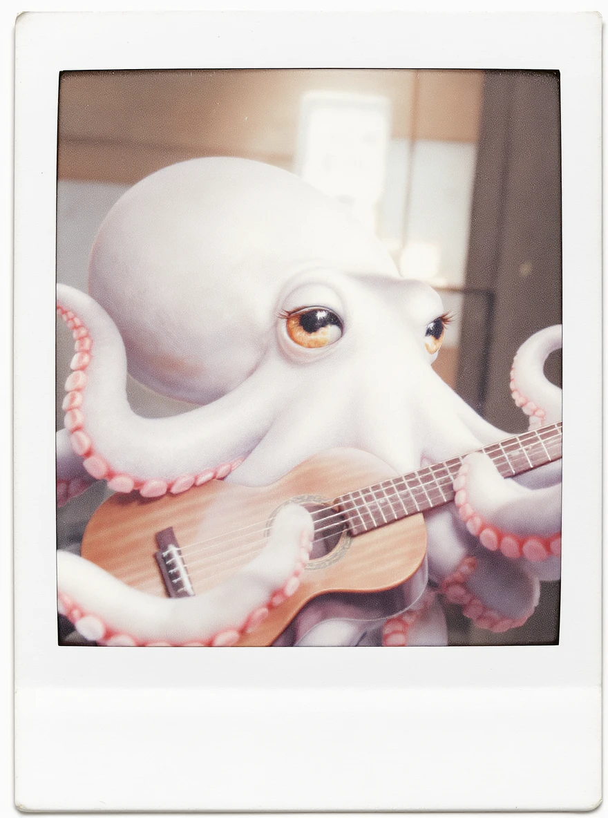 happy octopus with multiple arms playing guitar emoji