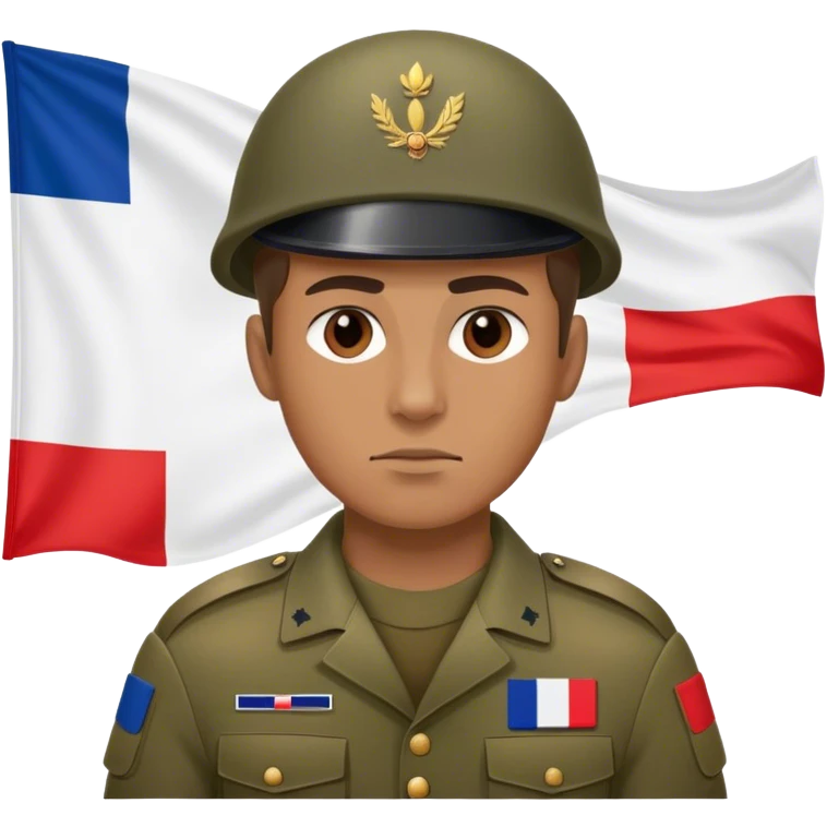 A photorealistic serious soldier with the French flag on his clothes emoji