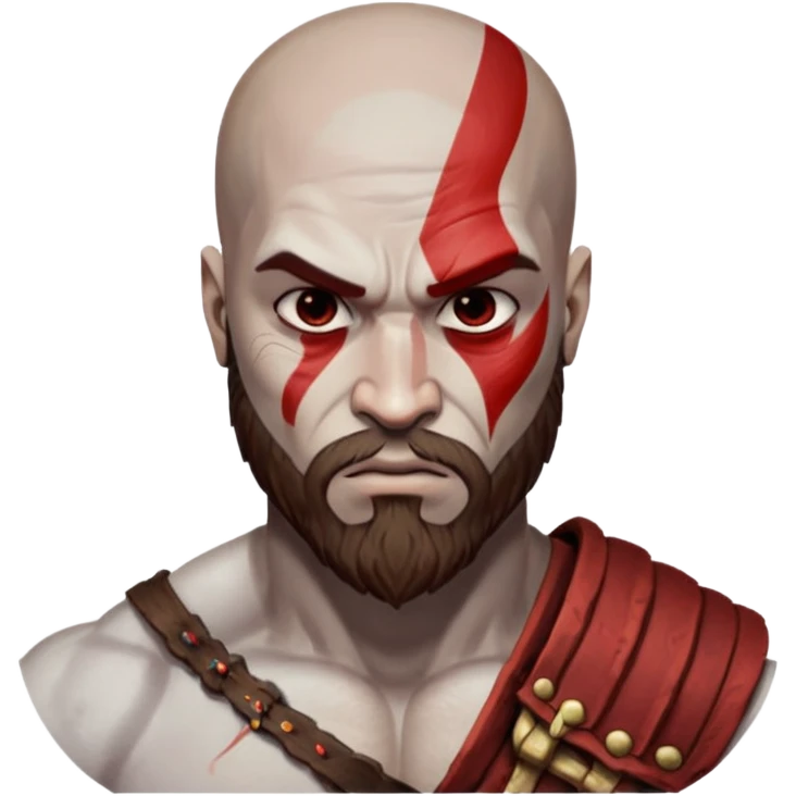 Visage de Kratos du jeu PlayStation a la perfection, c'est a dire que la marque rouge doit partir jusqu'à l'arrière du crâne  emoji