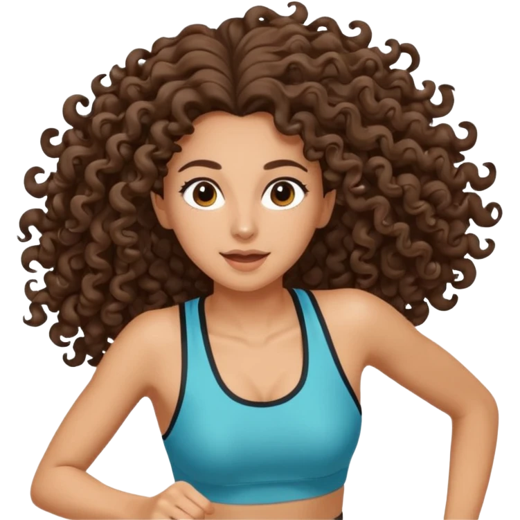Treino de corrida feminino morena cacheada cabelos cumpridos caindo nas costas emoji