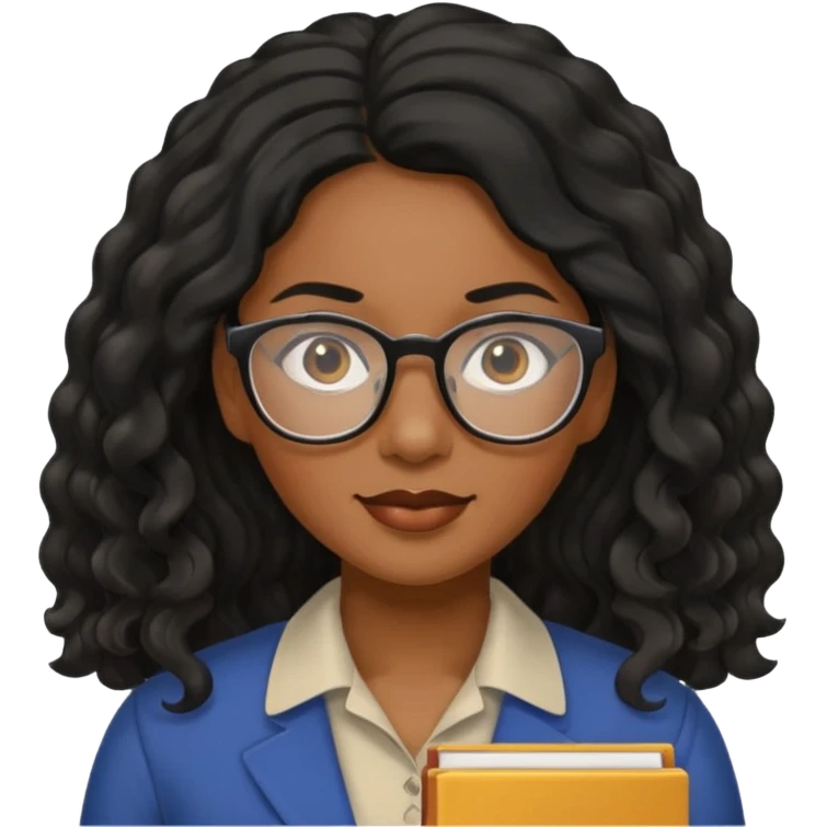 Black women teacher with black long  wavy hair emoji