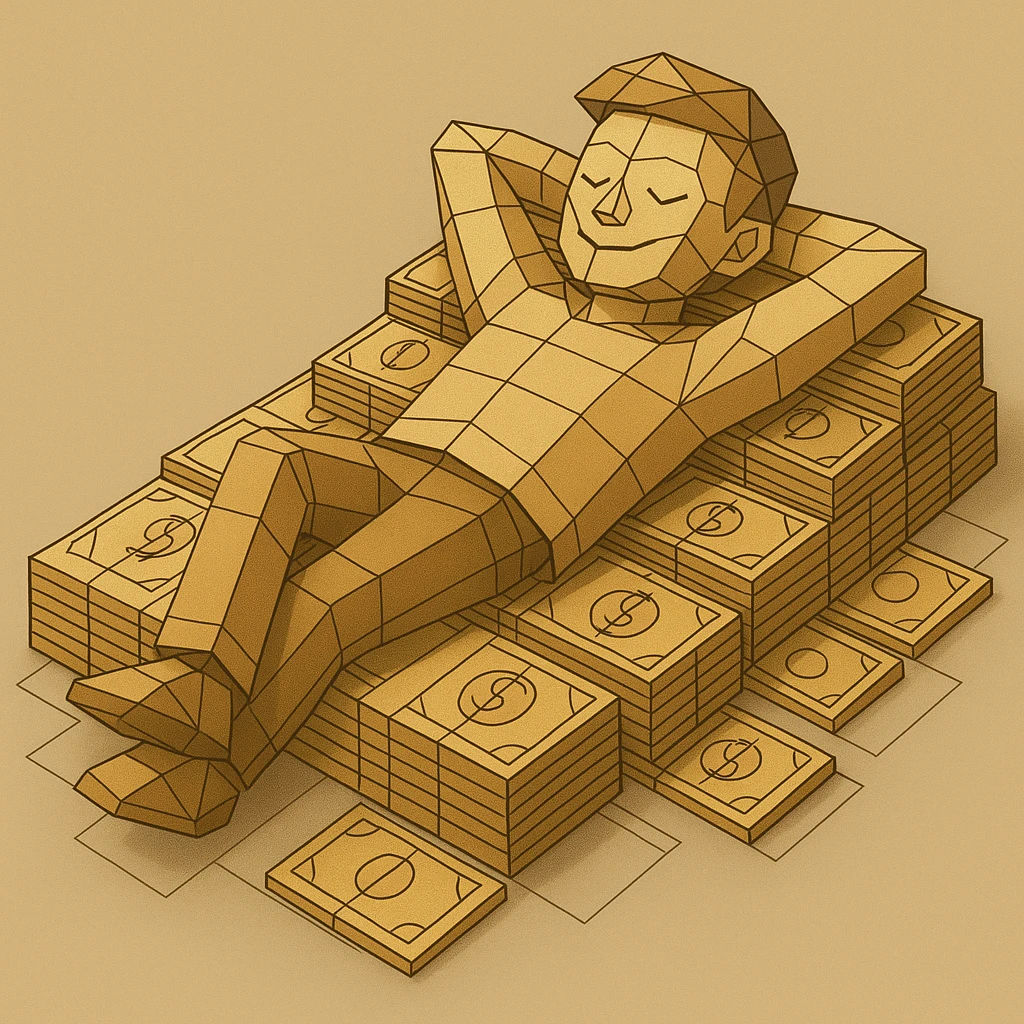 happy person napping on mattress of money emoji