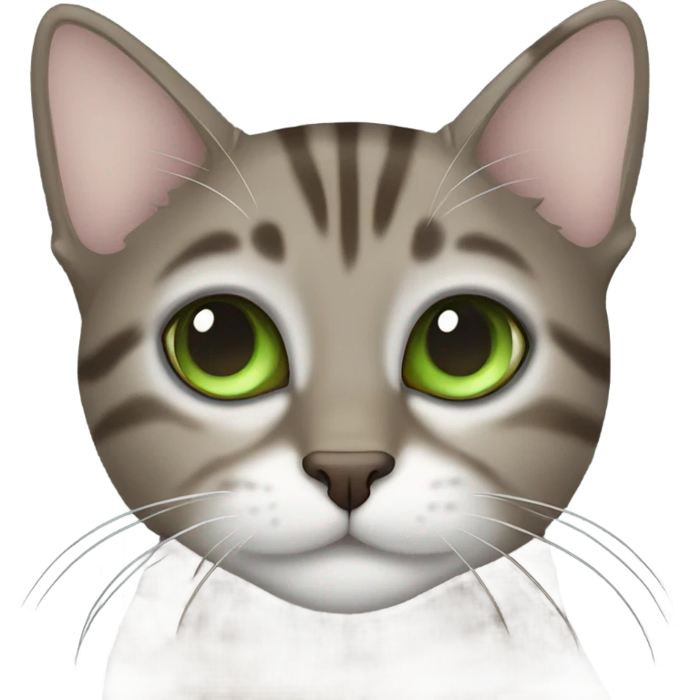 brown and grey tabby cat with green eyes emoji