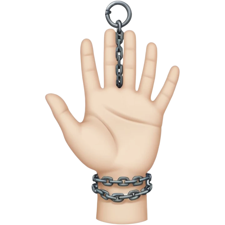 Minimalist emoji-style sticker of a human hand bound by a chain leading to a video camera. Icon-like, clean silhouette, muted tones. emoji