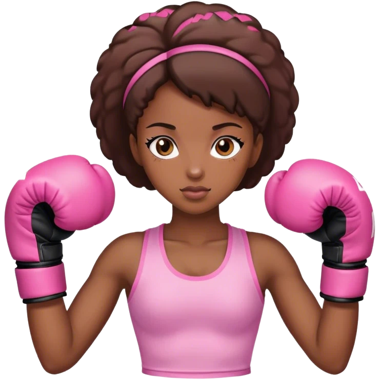 black girl wearing pink boxing gloves emoji