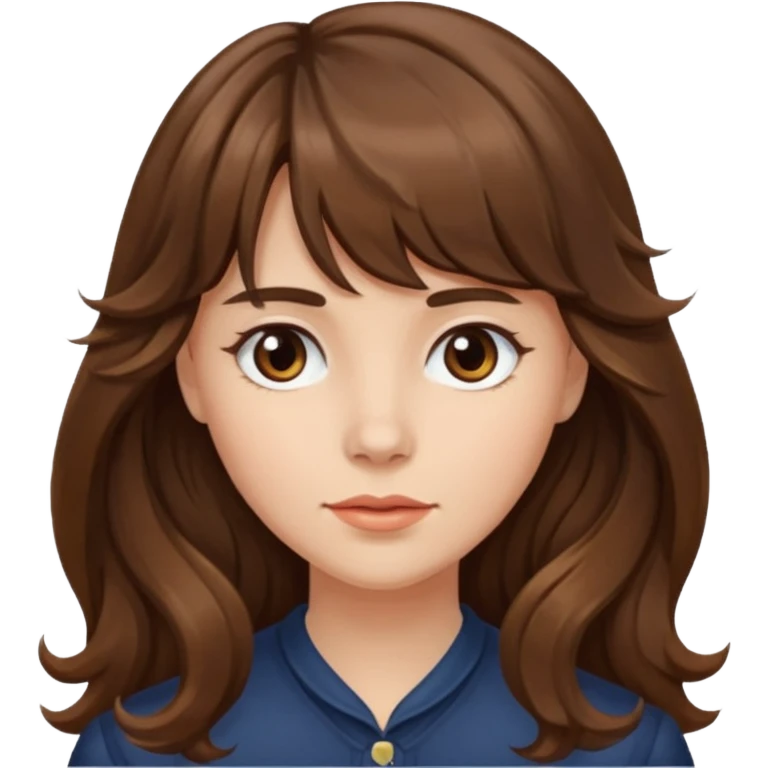 Chica ondulada de cabello castaño largo con flequillo  emoji