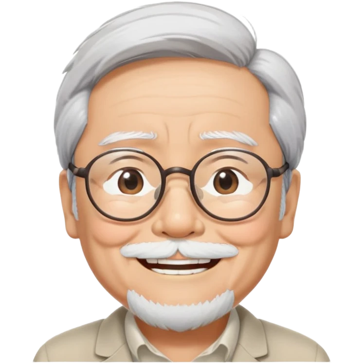_cinematic-realistic-portrait-of-hayao-miyazaki,-depicted-with--large-rectangular-glasses,-his-happy-expression-rendered-in-lifelike-detail,-illuminated-with-soft,-realistic-lighting-that-emphasizes-his-creative-genius, his eyes shut  closed because of his large smile. eyes are shut emoji
