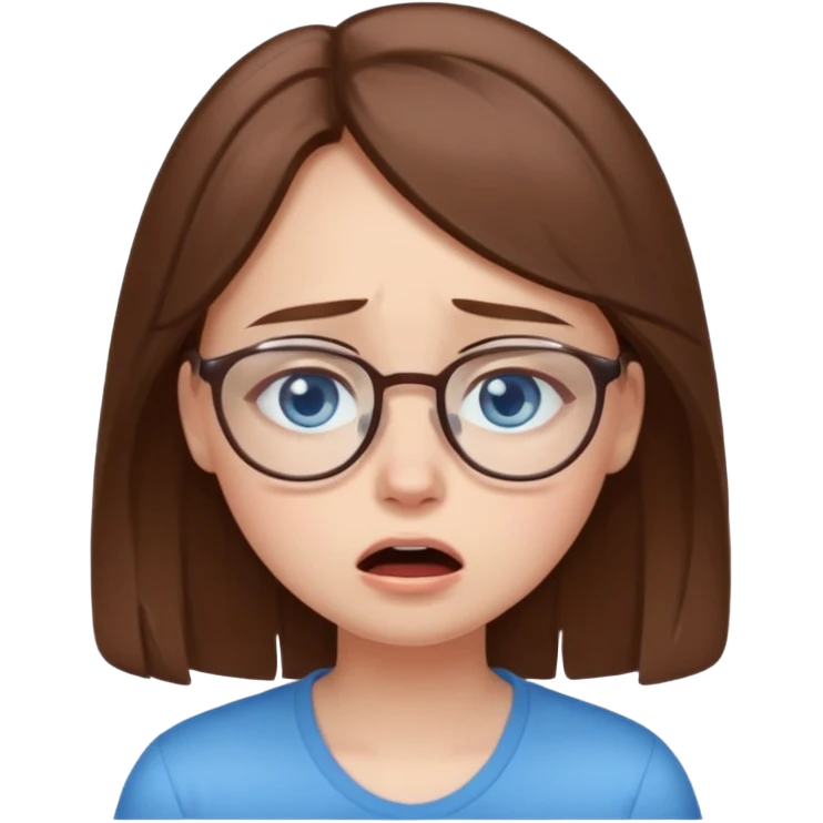 cute brwonhear girl with blue eyes and glasses is  crying emoji