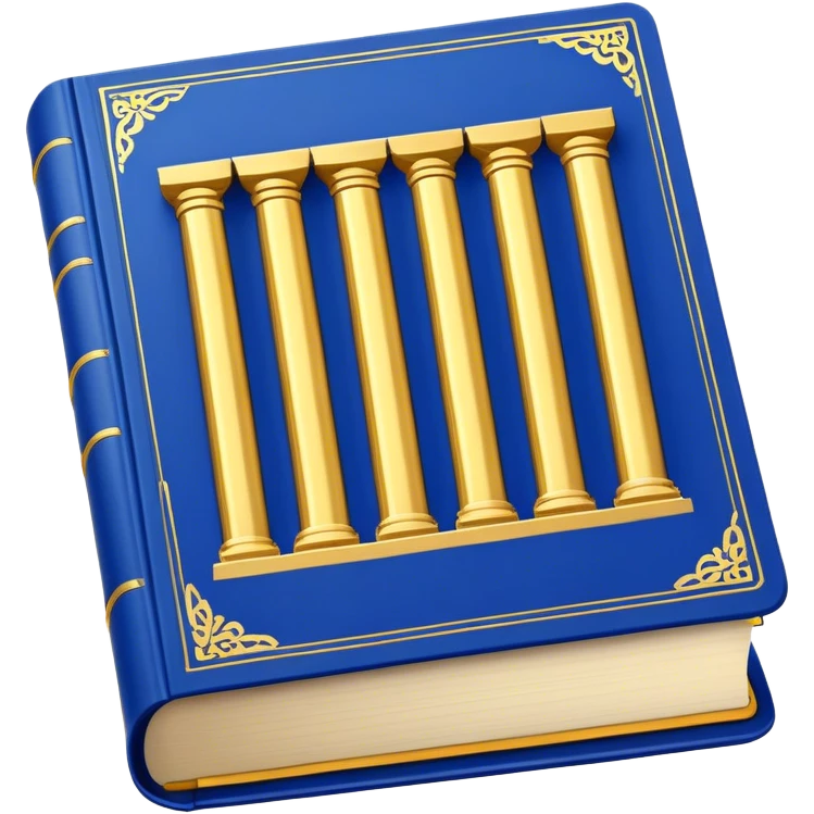 A golden yellow book with royal blue accents, smooth and polished, embossed with a symbol of six pillars, a sun, or a glowing mirror, radiating strength, confidence, and the power of self-worth.  emoji