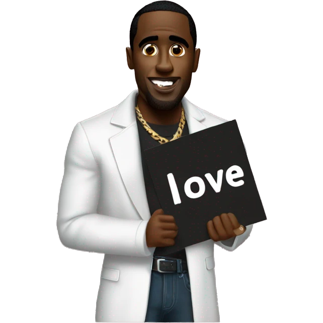 p diddy holding a sign that says “I love you Danny” emoji