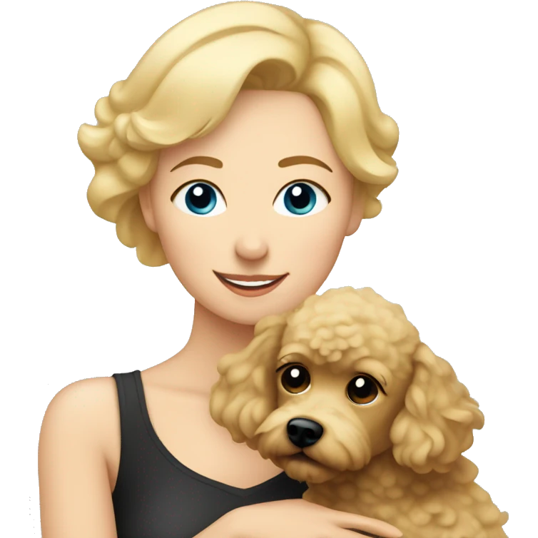  Short-Blonde-haired woman hugs her Poodle-Black-dog emoji