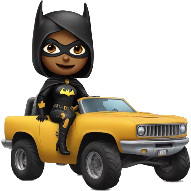Batgirl in leather, Land yacht monster truck  emoji