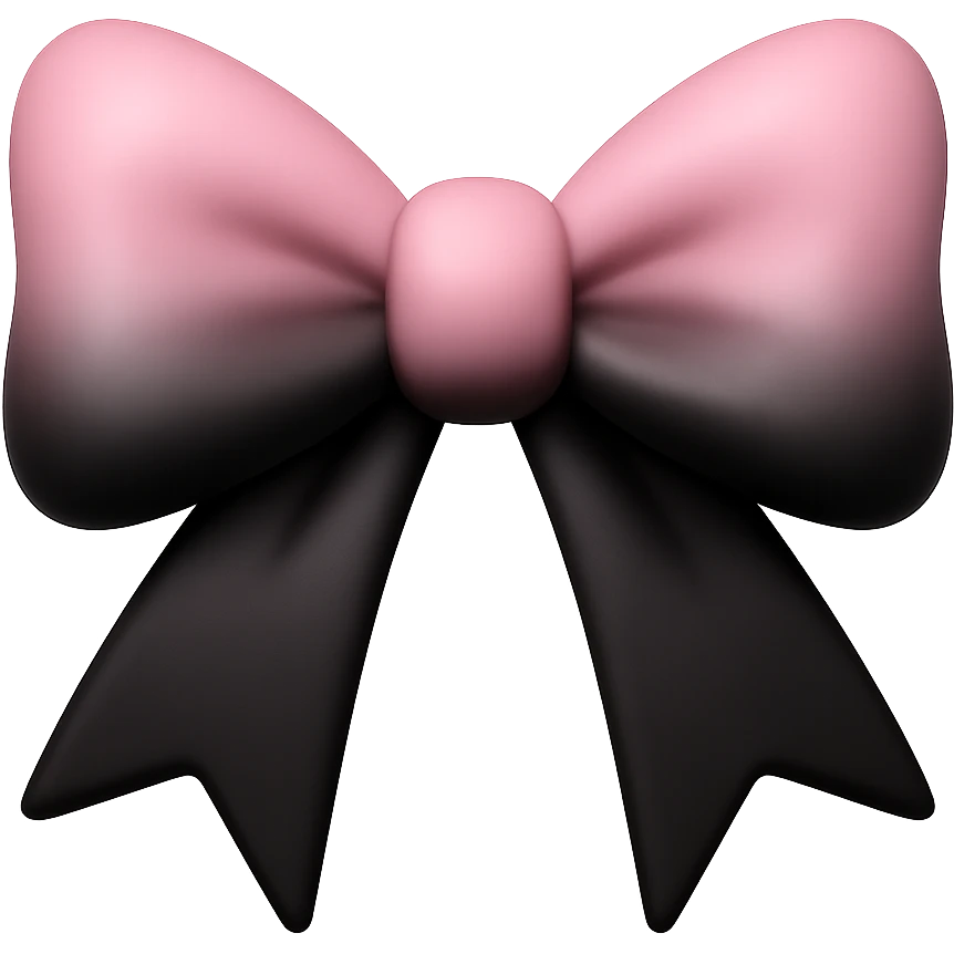 3D emoji style pink bow with gothic effect, pastel pink to black gradient,, remove background emoji