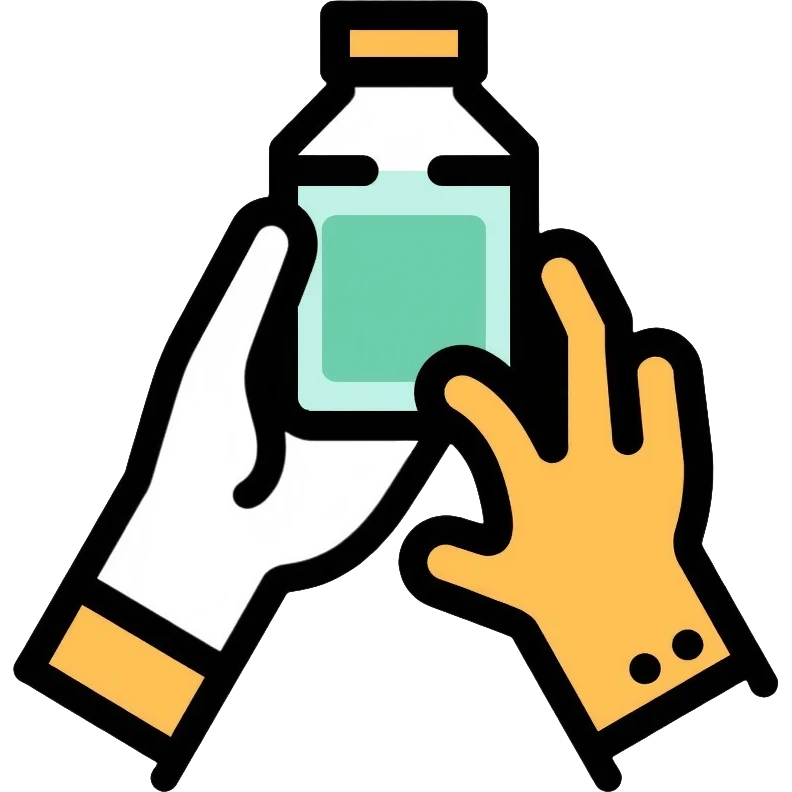 protective gloves handling chemical with safety shield emoji