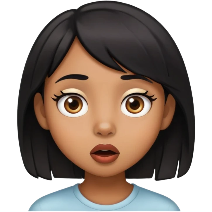 light brown skin girl with small lips, black layered hair, doe eyes, surprised expression emoji