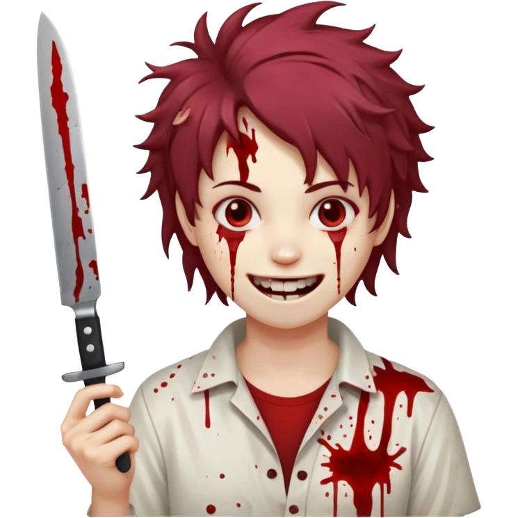 Physcopath crazy smile holding with a knife splattered with blood and just a head emoji