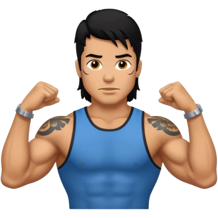 a guy with mullet and tattoos. Black hair. Muscled emoji