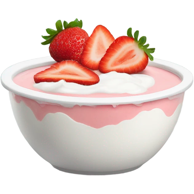 A bowl of yogurt topped with strawberry slices emoji