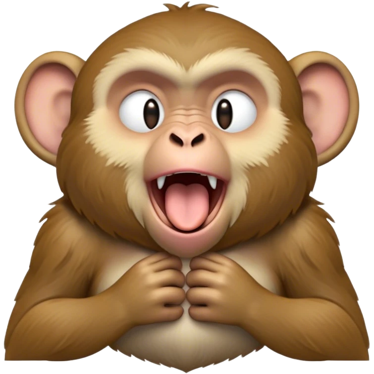 Cinematic Cute Yawning Macaque Portrait Emoji, Head tilted slightly with a dramatic, wide-open yawn, showcasing a gently textured face with half-closed, sleepy eyes and an open, relaxed mouth, Simplified yet irresistibly adorable features, highly detailed, glowing with a soft, cozy glow, high shine, relaxed yet expressive, stylized with a dash of whimsical charm, soft glowing outline, capturing the essence of a drowsy yet affectionate primate that appears ready to stretch out for a nap! emoji