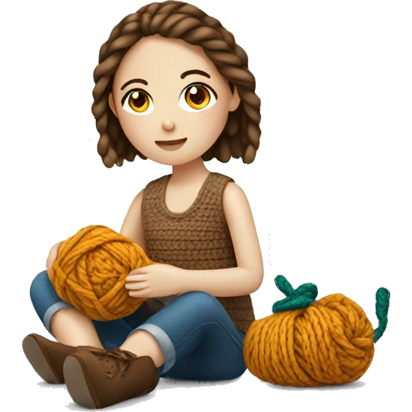 white Girl sitting doing crochet emoji