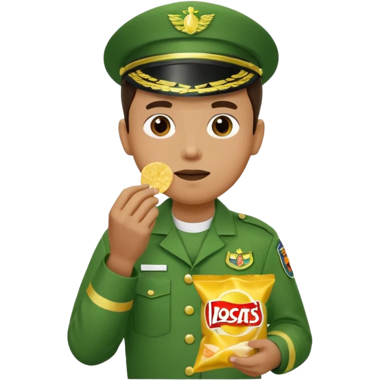 supermarket collegue wearing a green uniform and eating a packet of crisps emoji