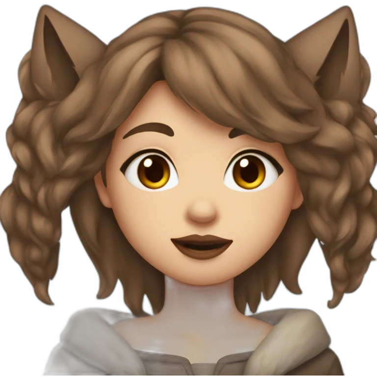  girl brown long hair lipstick wolf ears  emoji