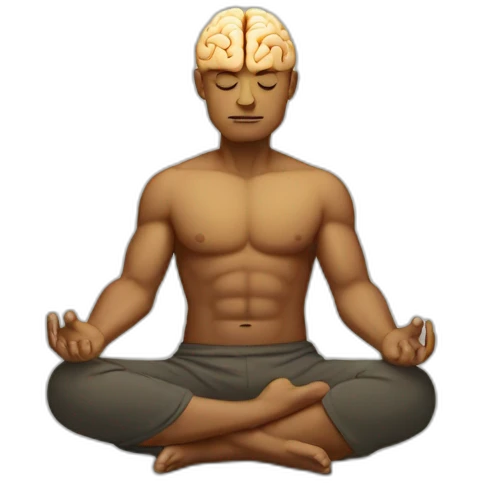 a meditating man with big brain emoji