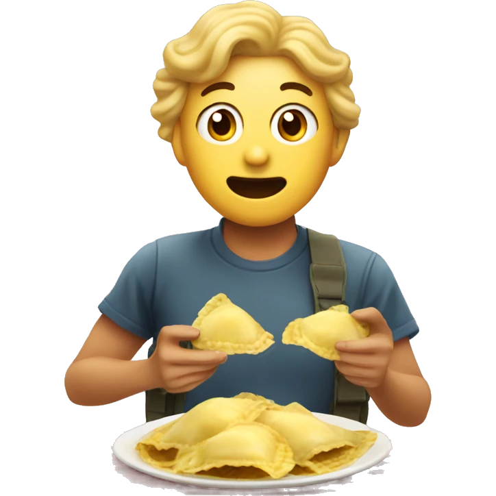 Yummy face eating ravioli emoji