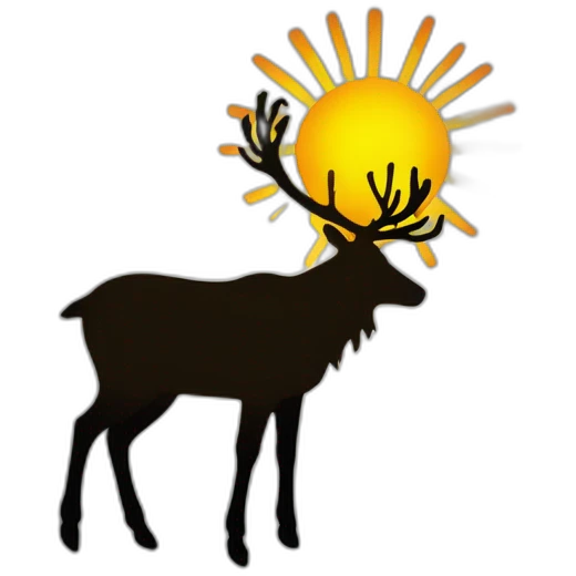 A reindeer silhouette with a sun at the top shining with an overall dark background for desktop wallpaper emoji