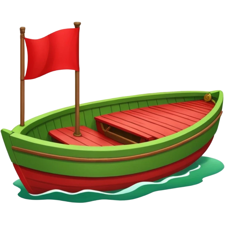 green boat in cartoon having a small place to live and a small red flag on it emoji