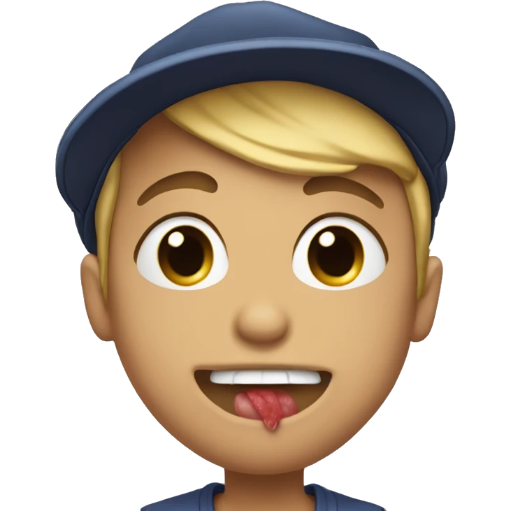 biting lip with snapback hat, blushing  emoji