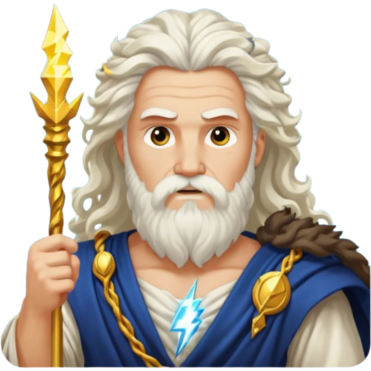 Zeus, the Greek god, with his beard, long curly hair, and regal attire, holding a lightning bolt emoji
