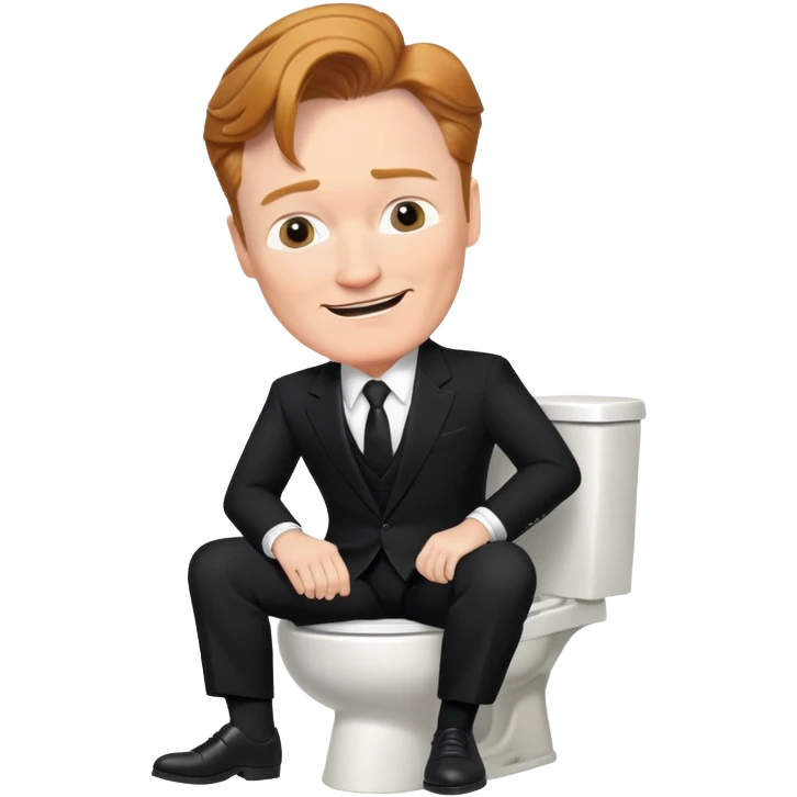 happy conan obrien in a black suit sitting on a toilet emoji