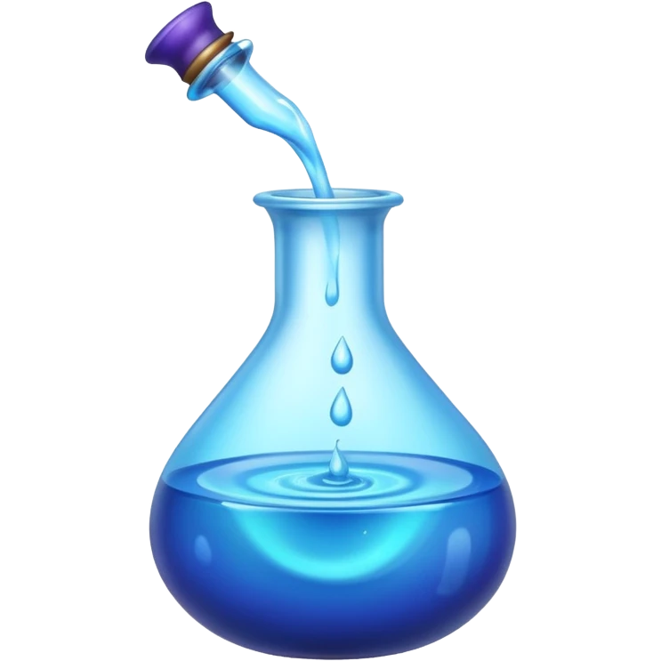 Blue potion bottle open with the liquid falling out (Upside-down with no cork and w/o handle) emoji