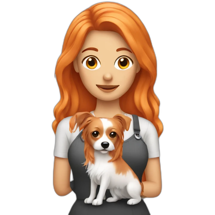 orange hair woman holding yorkshire dog emoji