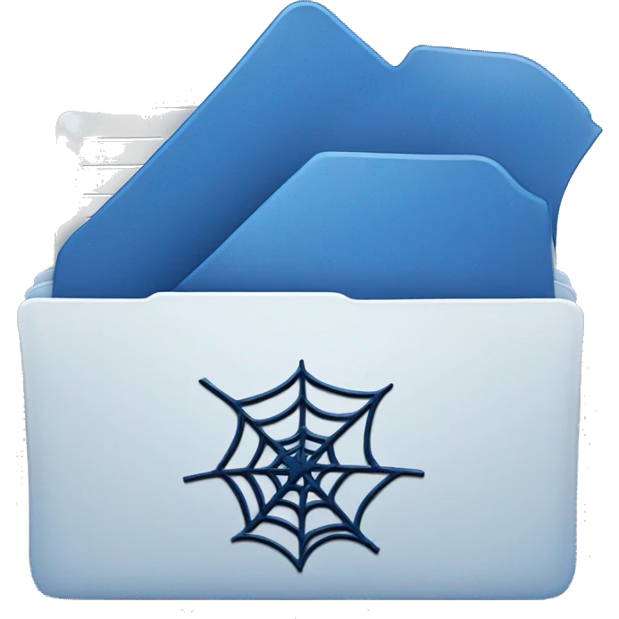 blue folder icon with a spiderweb on top emoji