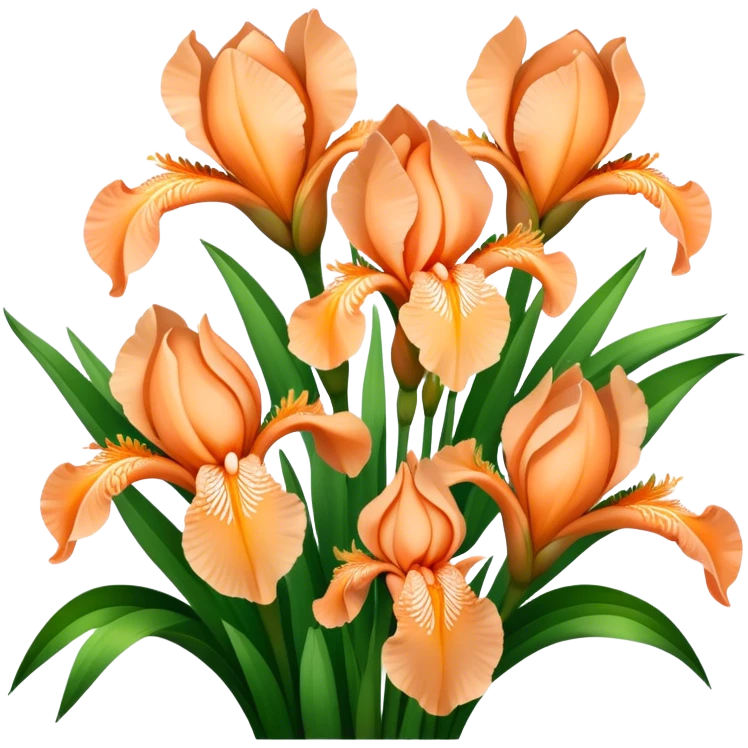 big bouquet Peach Iris, luxuriant, leaf, bud emoji